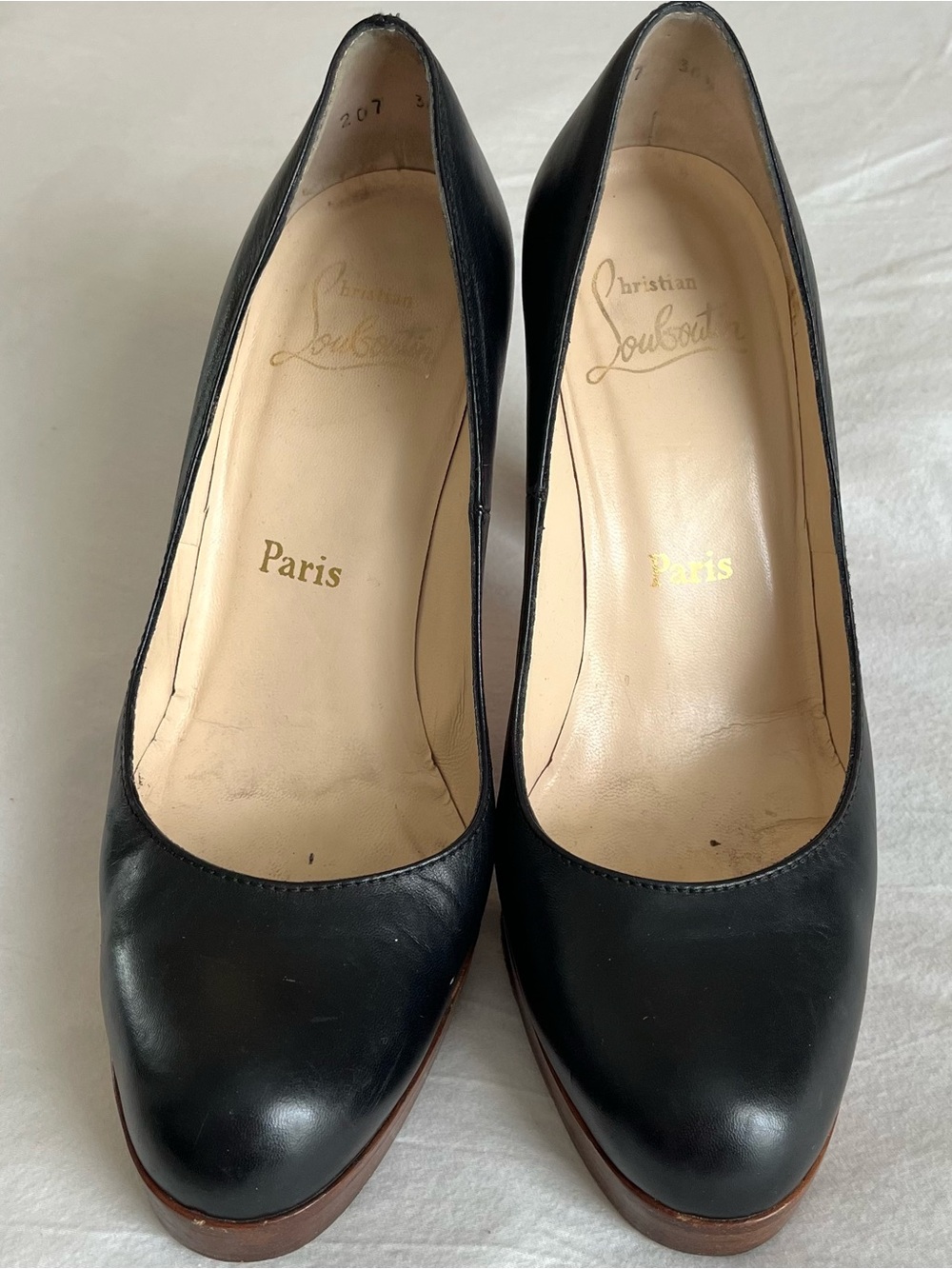 Christian Louboutin Black Leather Wooden Platform Pumps Heels - Picture 2 of 8